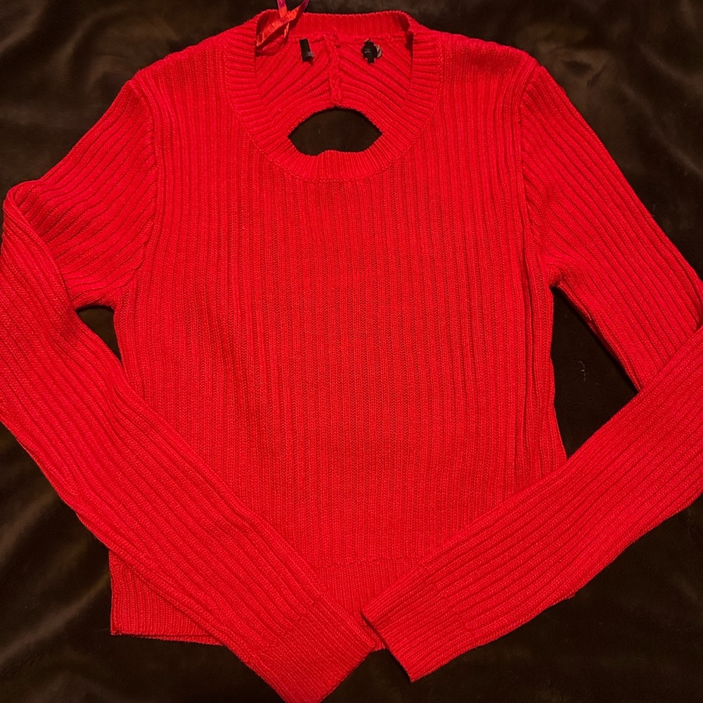Red Ribbed Knit Sweater